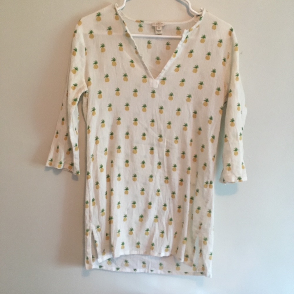 J. Crew pineapple white V neck shirt